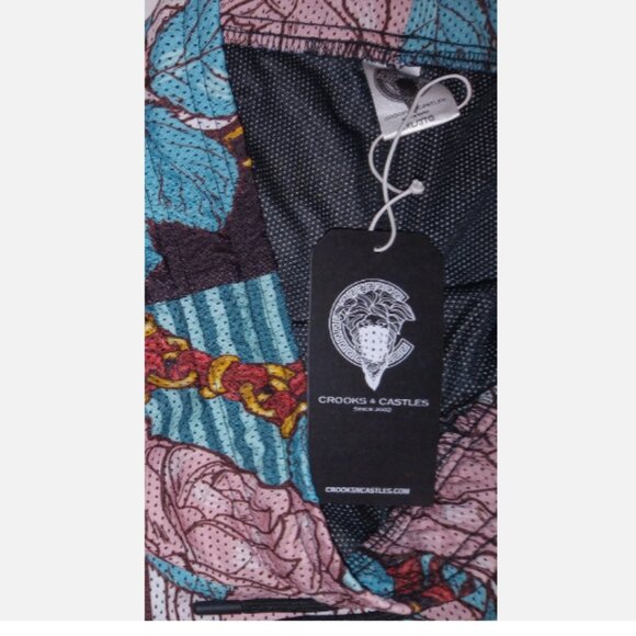 NWT Mens CROOKS & CASTLES Gym Shorts 3XL Pink Roses Turquoise Elastic Waist - Picture 7 of 14